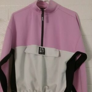 DKNY Pink and White Half-Zip Top